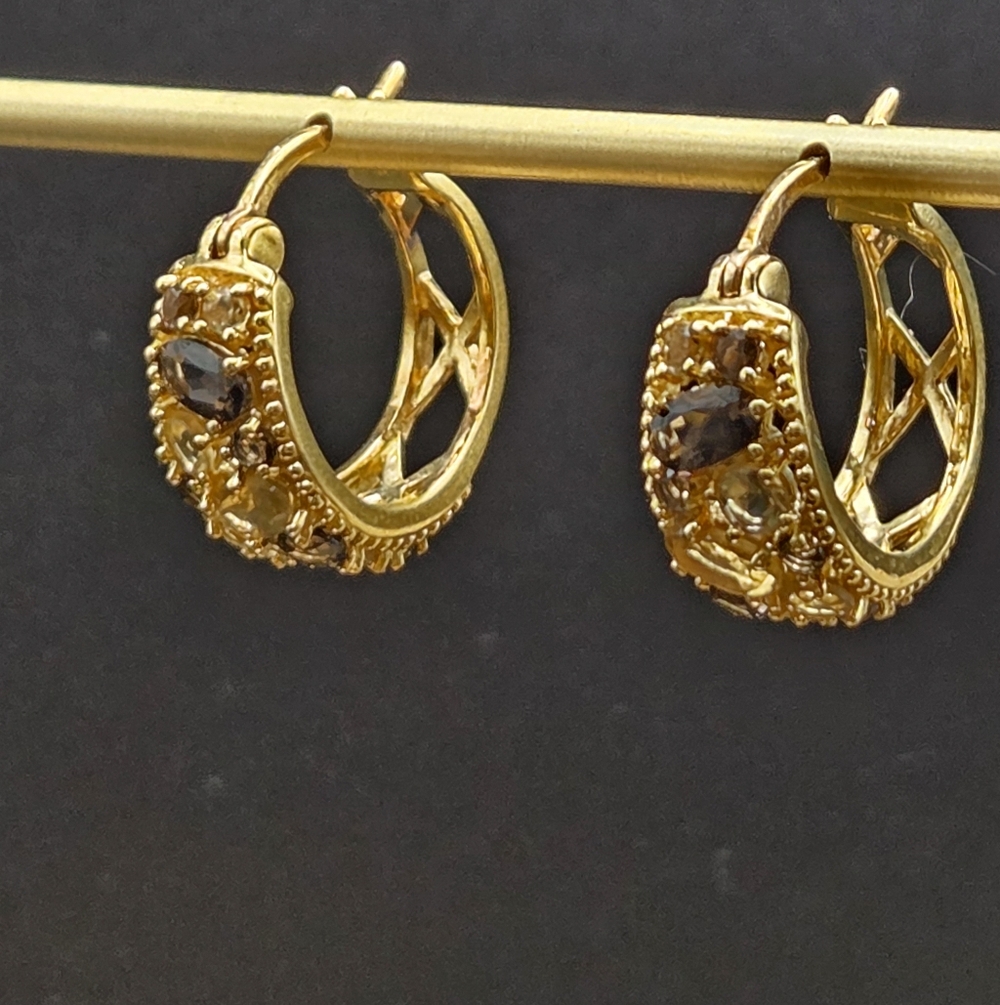 Natural Quartz 18kt Gold Over S/S Hoop Earrings